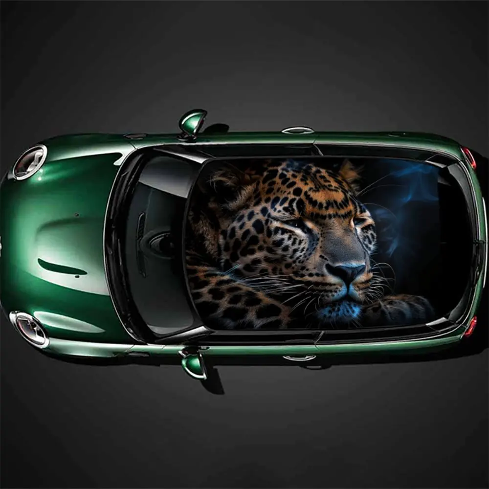 Sleeping Cheetah Animal Car Roof Sticker Wrap Racing SUV Auto Accessories Packaging PVC Car Hood Graphic Decal Decoration Gift