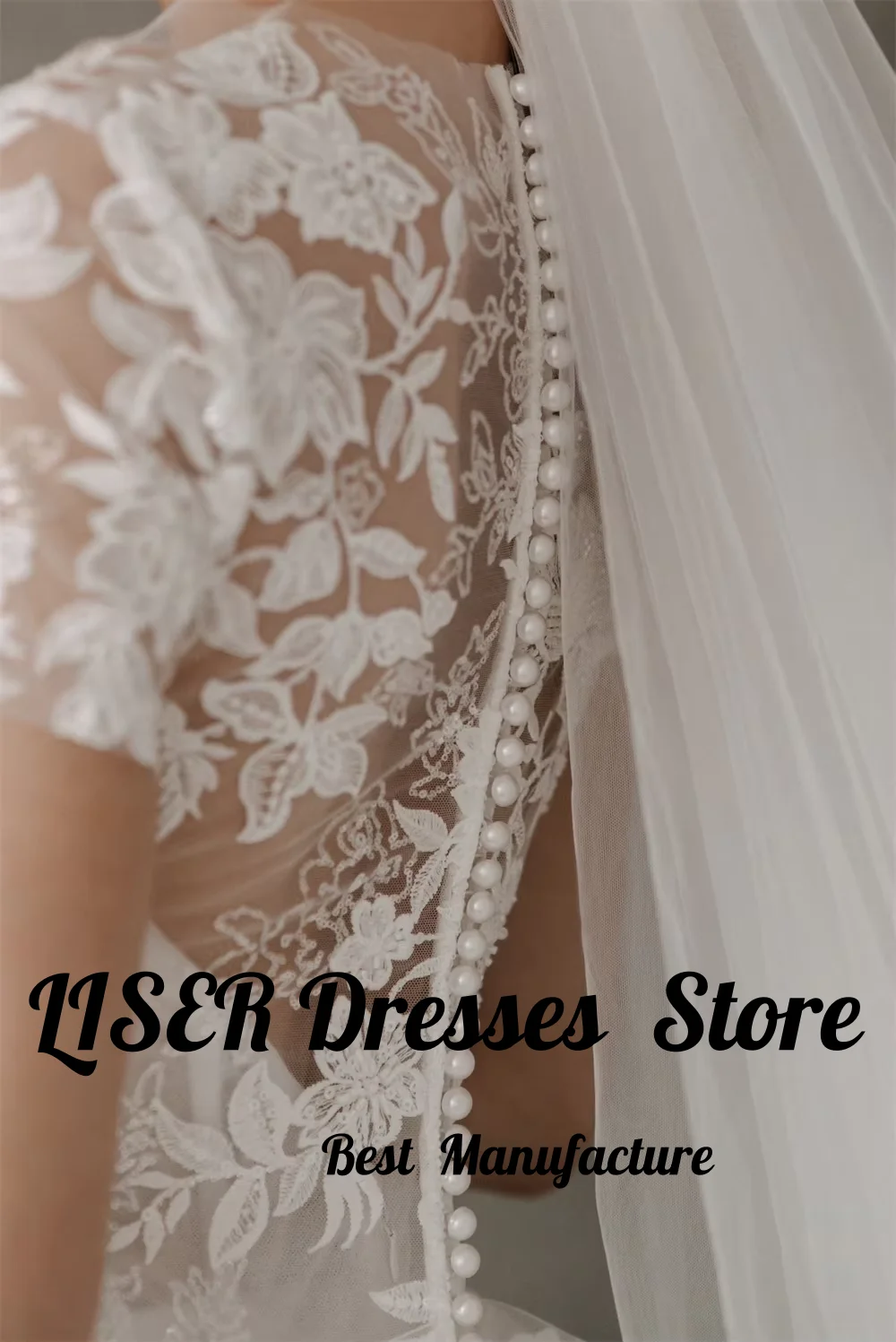 Liser Customized Elegant Floral O-Neck Wedding Dress Short Sleeves vestidos de noche Sweep Train A-Line robe de mariée 2026
