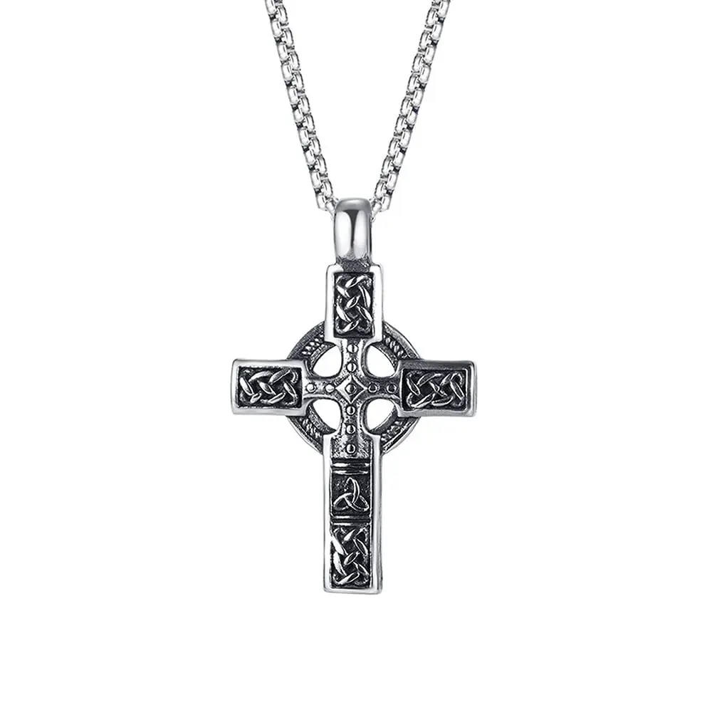 Trinity Celtic Cross Necklace Stainless Steel Triquetra Knot Irish Pendant  Jesus Crucifix Cross