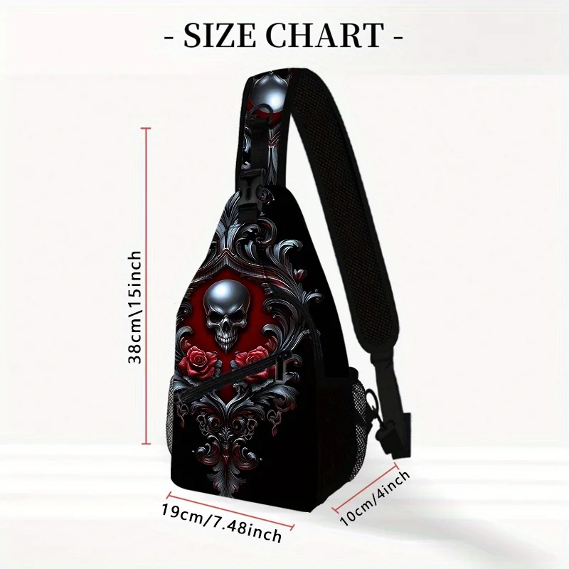 حقيبة حبال قوطية مطبوعة ثلاثية الأبعاد على شكل جمجمة وردية قوطية حقيبة كروس مطبوعة ثلاثية الأبعاد للرجال والنساء بحزام قابل للتعديل