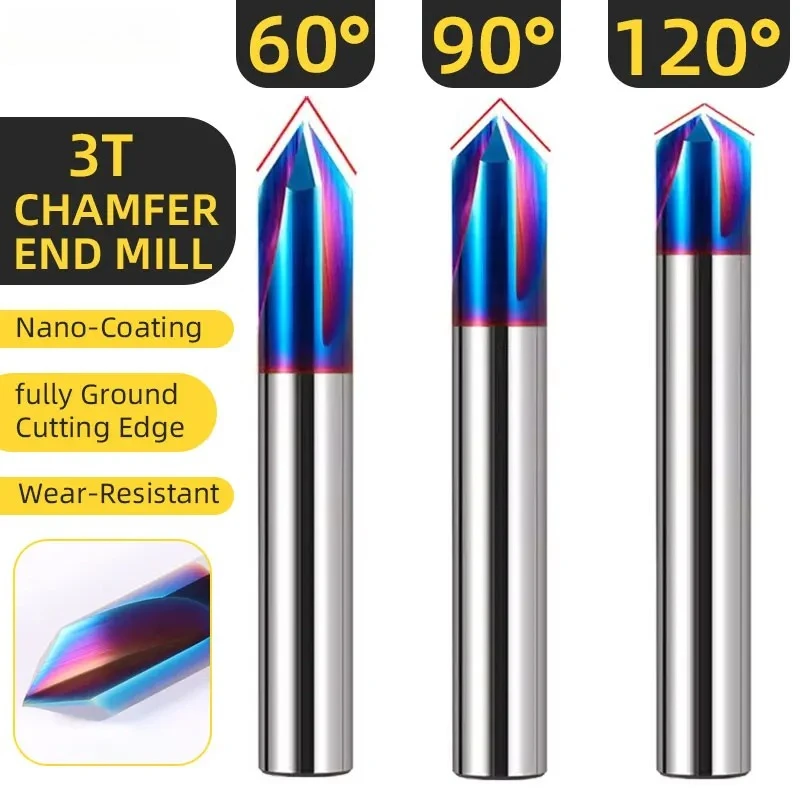 BB 3Flutes Nano  Deburring Router 60 90 120 Degree Chamfer Carbide V Grove Corner Countersink