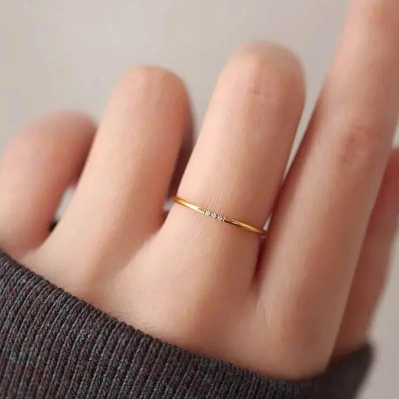 

New Fashion 1mm Stainless Steel Cubic Zirconia Thin Finger Ring Fashion Women Girls Charm Jewelry Zircon Wedding Ring Wholesale