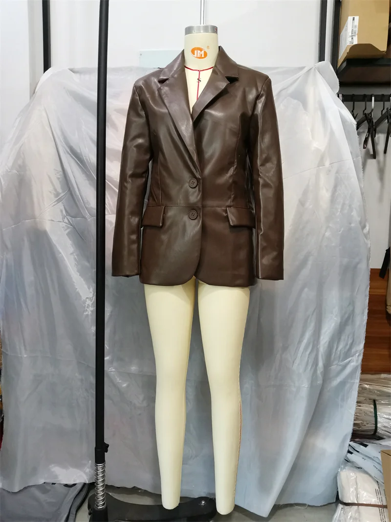 Женское пальто, осень 2021, новый стиль, верблюжий, с длинным рукавом, искусственная кожа, лоскутный простой пиджак, повседневный модный индивидуальный пиджак