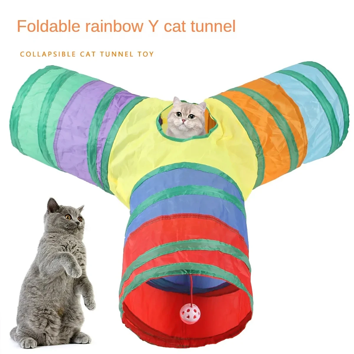 Y-Shape Pet Cat Tunnel Toys Foldable Kitty Training Interactive Peek Hole Fun for Cats Rabbit Animal Play Tunnel Tube Toy