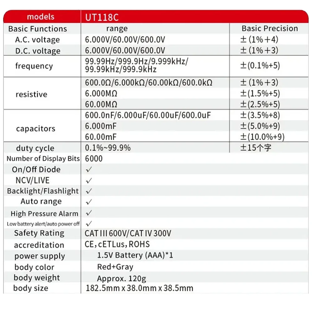 UNI-T misuratore a penna UT118C True RMS AC/DC 600V Mini multimetro digitale strumento elettrico resistenza capacità diodo di frequenza