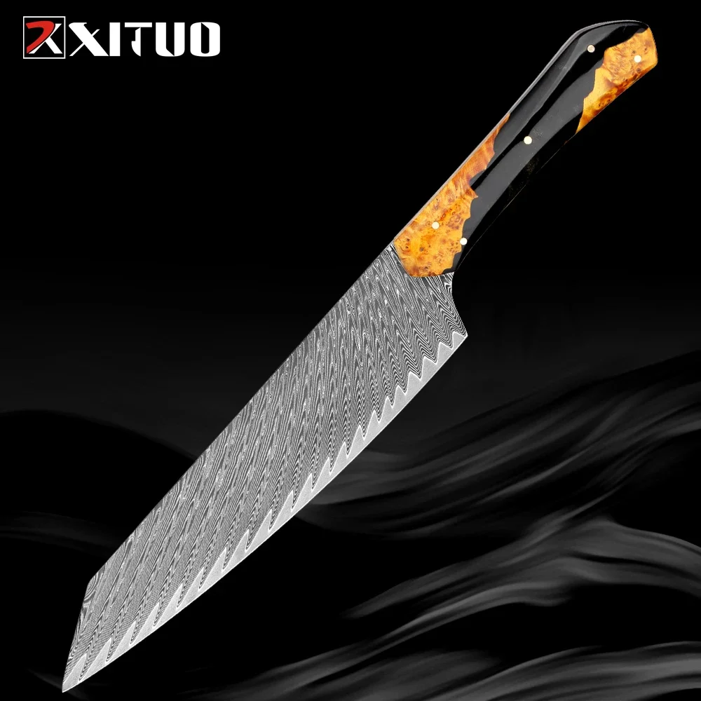 

Japanese 67 Layers Damascus Steel 8 Inch Kiritssuke Knife Sharp Professional Kitchen Knife Chef Knife Black Resin & Wood Handle