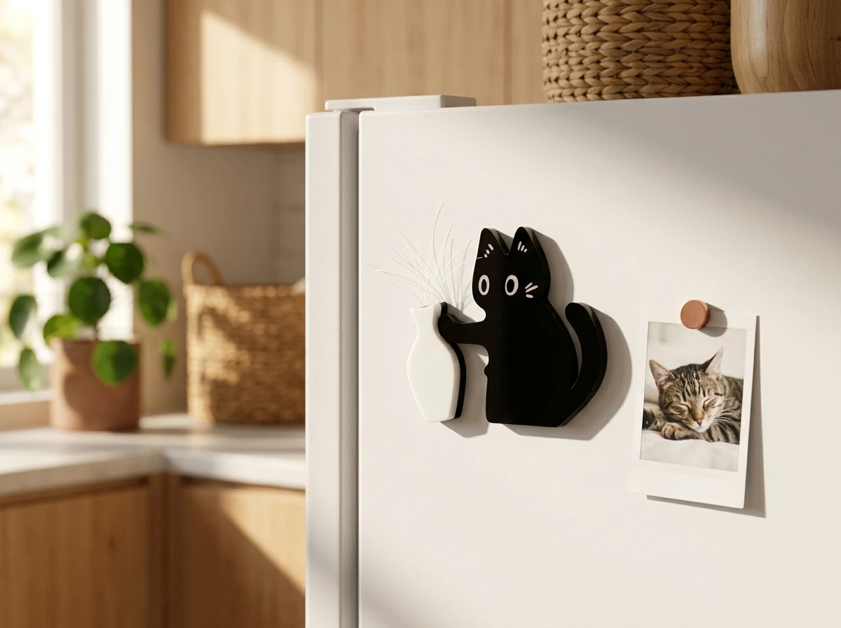 Cute Black Cat Fridge Magnet Vase Kawaii Style Magnetic Mini Flower Vase For Cat Owners Home Kitchen Decor Pet Whisker Fur Keeps