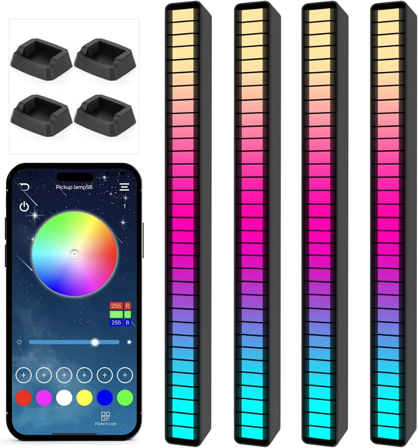 

Перезаряжаемая RGB-лампа с управлением звуком, светодиодная атмосферная подсветка с голосовым управлением и музыкальным ритмом, 15 режимов синхронизации для автомобиля (4 шт.)