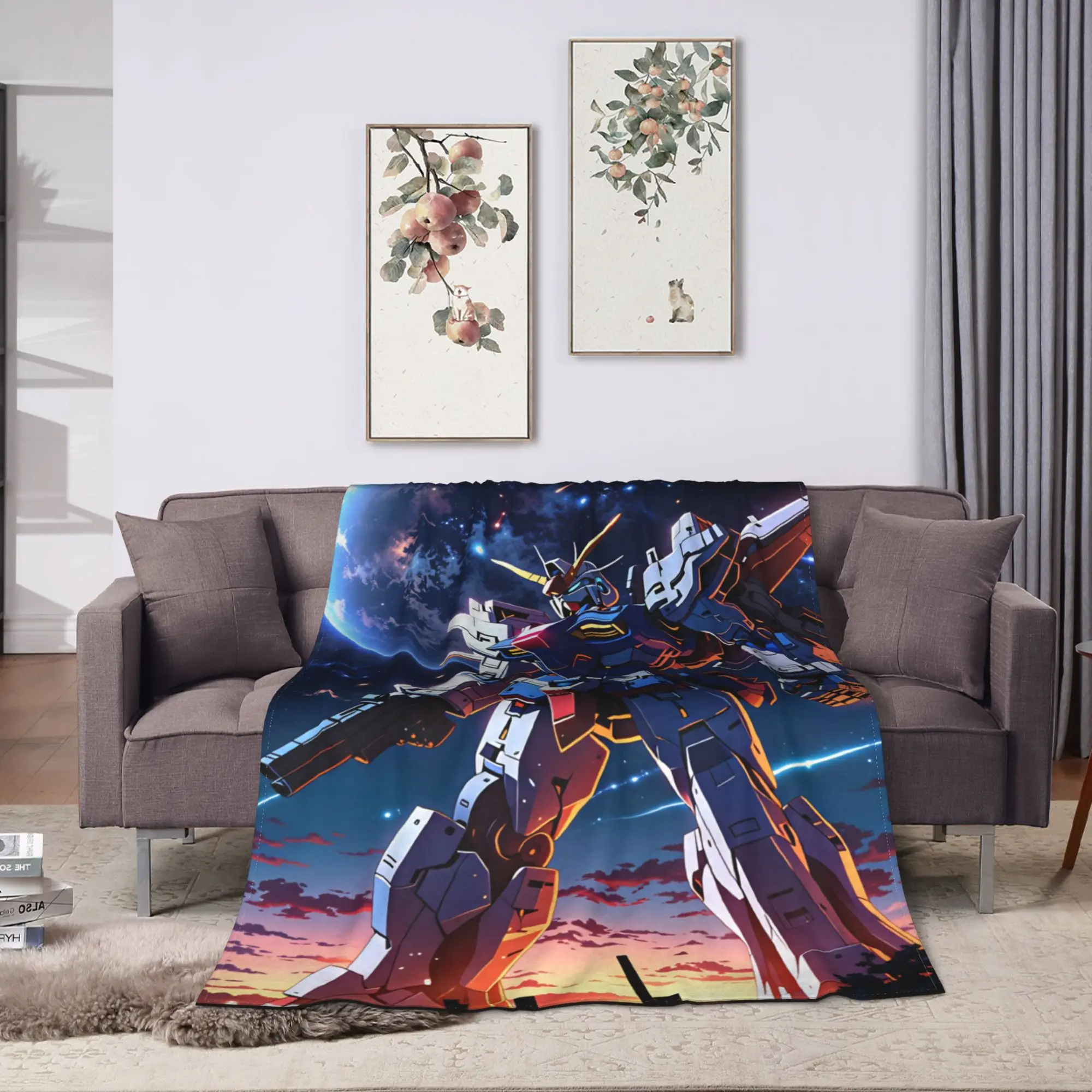 Mobile Suit Gundam Blanket  Warm Soft Pattern Plush Throw Blanket For Bedroom Travel Office Flannel Bedspread Bed Cover