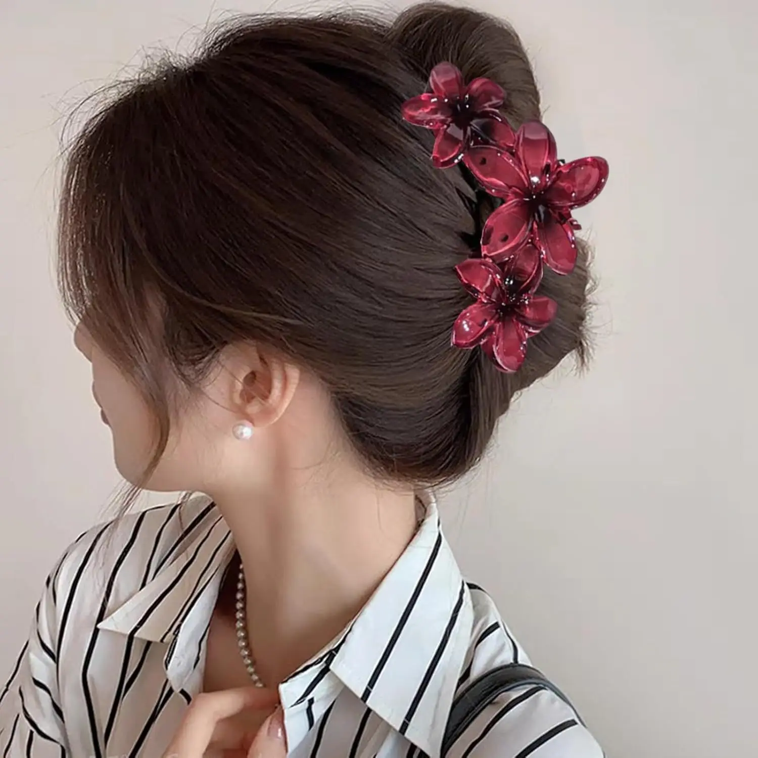 1/2 Stück Blumen-Haarspangen, hawaiianische Plumeria-Haarspangen für Frauen, rutschfeste Krallenklammern für dickes Haar, Strand-Haar-Accessoires – Detail 8