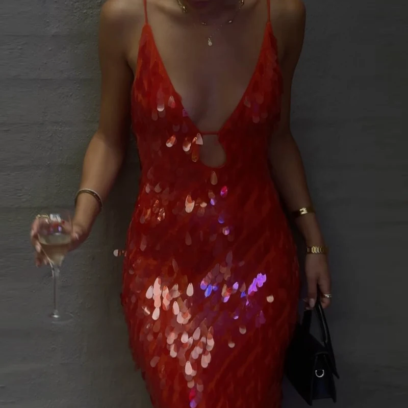 Zomer cocktailparty slim fit paillettenjurk dame sexy mouwloze jarretel hoge taille jurk laag uitgesneden effen kleur strand lange jurk
