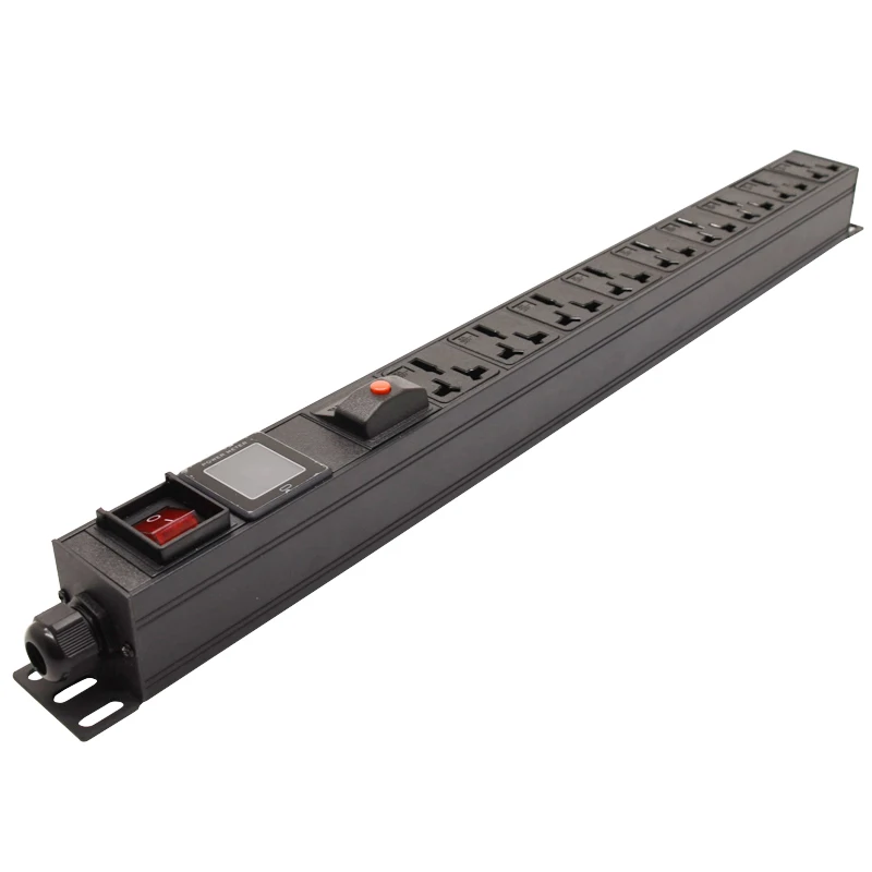 

PDU Power Distribution Unit Power Strip 3000W Overload Protection 9Ways 16A Socket Voltmeter Ammeter Power Meter 2Meter Cord