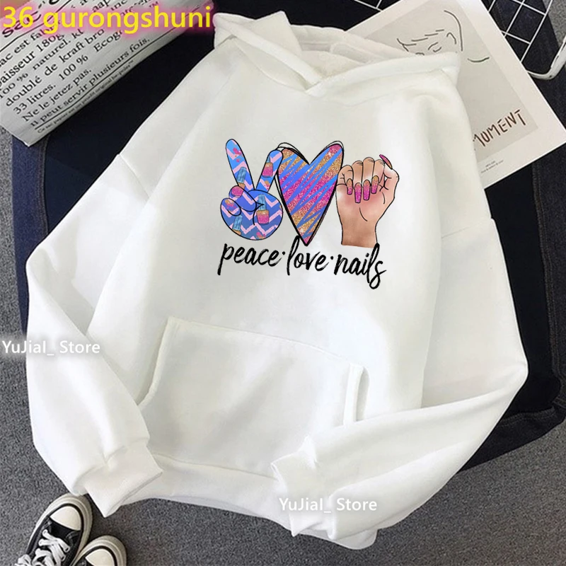 Lustige Nägel Druck Kappe Hoodies Frauen Kleidung Luxuriöse Make-Up Mode Sweatshirt Femme Lange Ärmeln Samt Verdickung Mantel