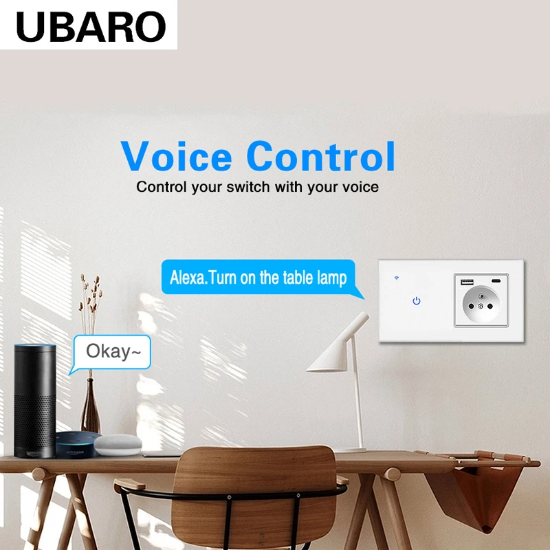 146*86mm FR Smart Home Tuya Wifi Switch Socket Glass Panel Inteligente Sensor Button Work With Google Home Alexa Alice Voice