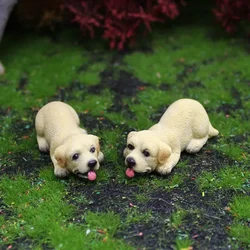 Kawaii Golden Retriever Figurines Cartoon Crouching Dog Resin Miniatures Desk Micro-landscape Decorations