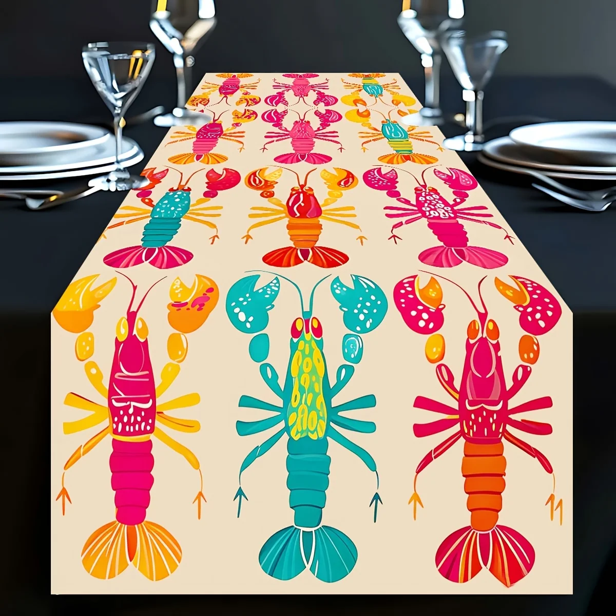 Vibrant Lobster Print Table Runner Summer Indoor Outdoor Dining Decor For Restaurant Kitchen Family Banquet Camping Holiday