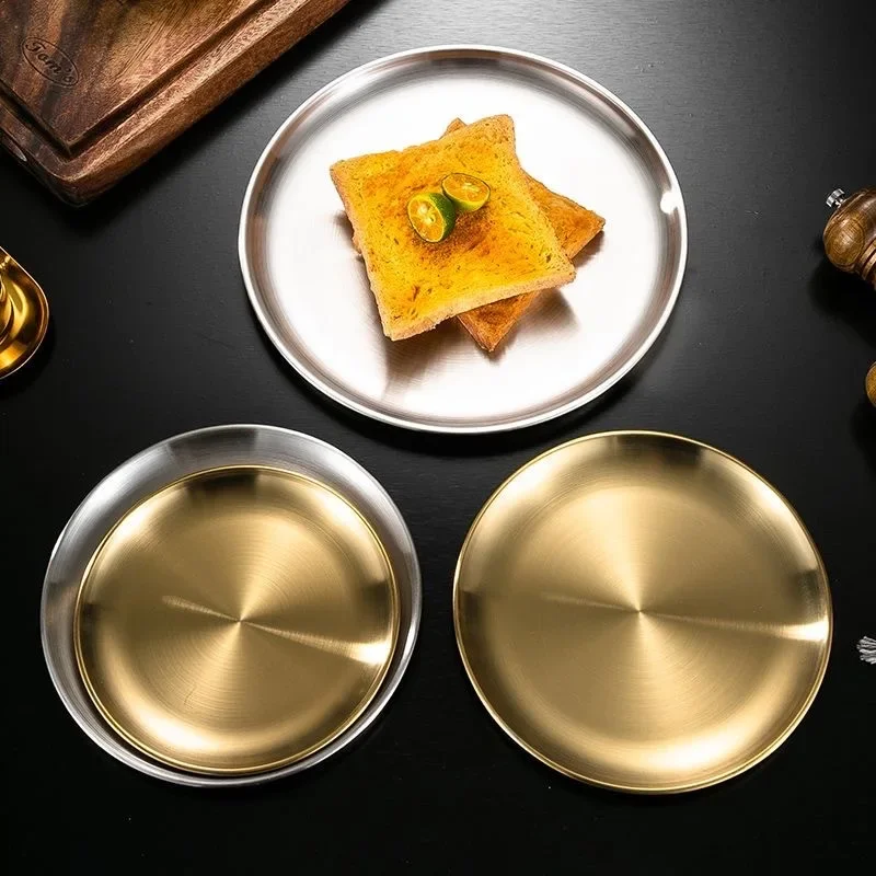 

Korean Stainless Steel Plate Barbecue Plate Minimalist Buffet Plate Metal Plate Barbecue Plate Fruit Dessert Western Food Plate