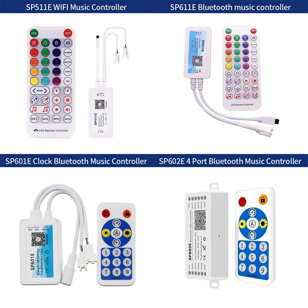 WS2811 WS2812 Controller SP611E SP107E Bluetooth/WIFI Music Pixel Phone APP Controller for WS2812B WS2815 SK6812 RGBW DC5V-24V