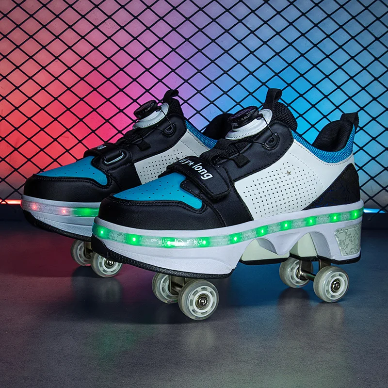 Zapatillas para correr de doble propósito de cuatro ruedas Patines trasformadores Patines Parkour para hombres y mujeres