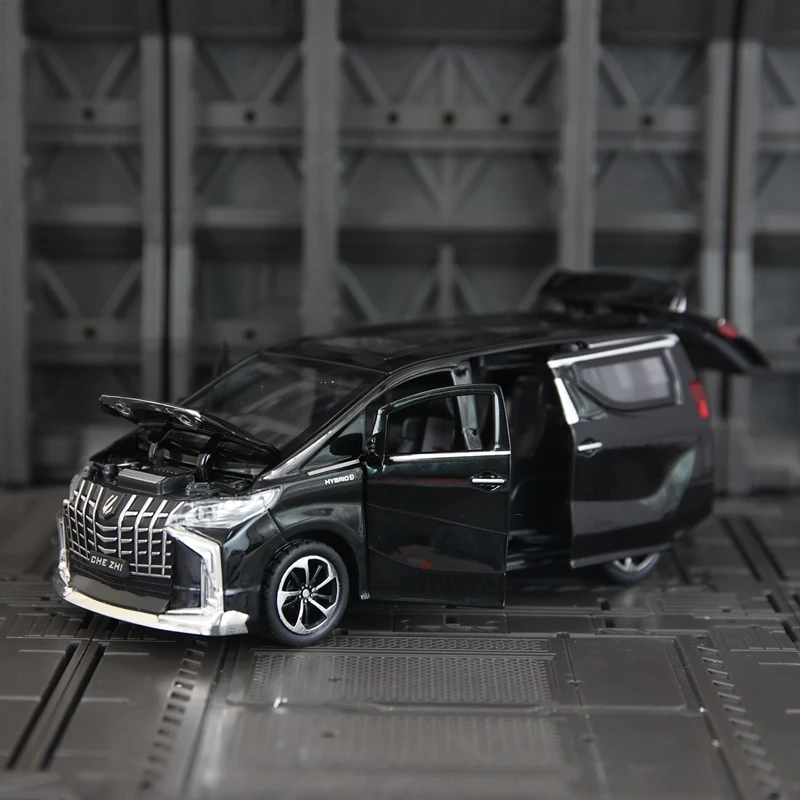 Modelo de coche de negocios de aleación Toyota Alphard 1:32, colección de accesorios de coche, puertas y capó de motor, el maletero se puede abrir