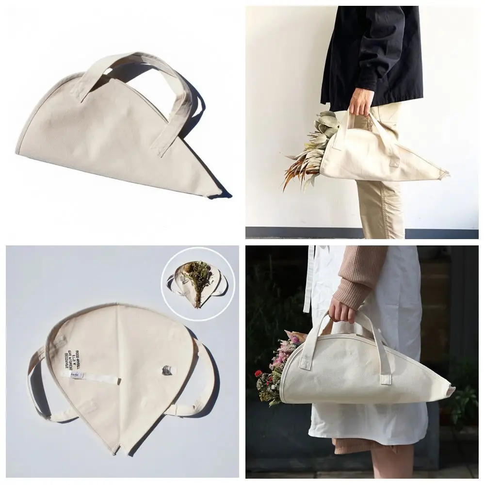 Creative Gift Hanging Flower Bouquet Bag Canvas Reusable Floral Bouquet Tote Bag Portable White Color Flower Carrying Bag