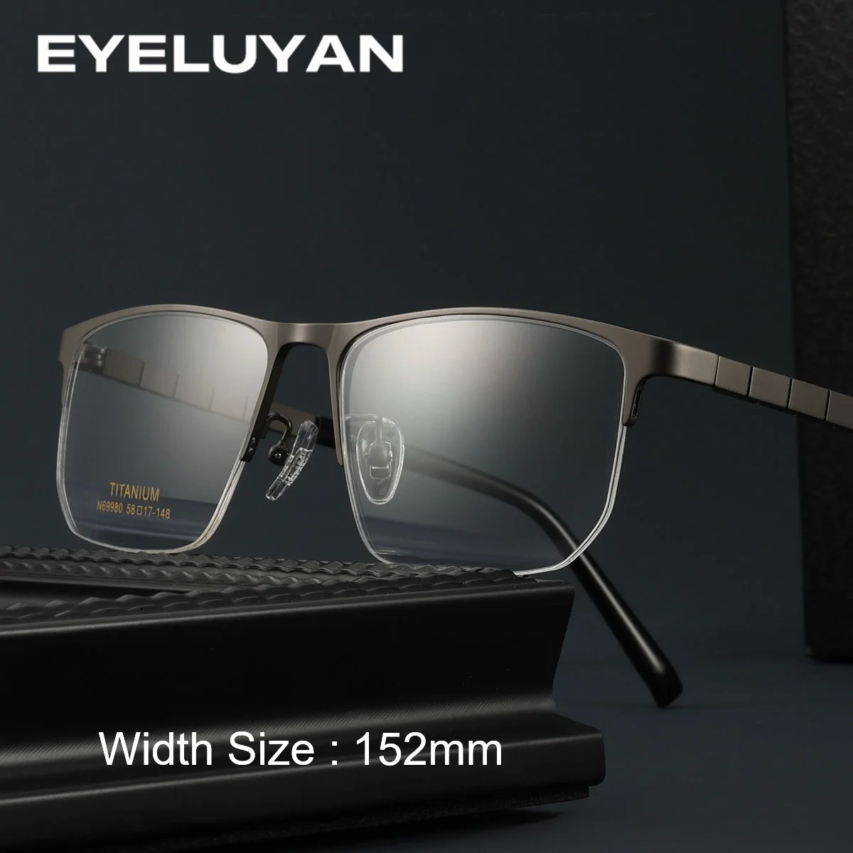 

EYELUYAN 152mm Large Size Men's Business Eyeglass Frame Titanium Alloy Half Frame Myopia Prescription Optical Eyewear Frame