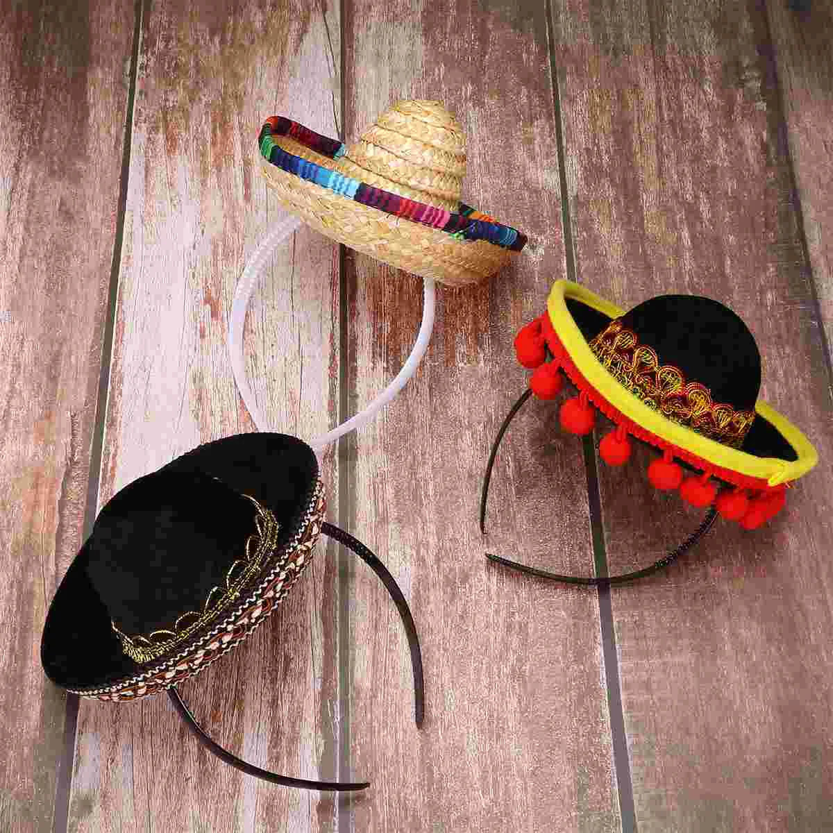 

3Pcs Mexican Straw Hats Mexico Sombrero Festical Straw Hat Mexican Folk Style Hat Sombreros