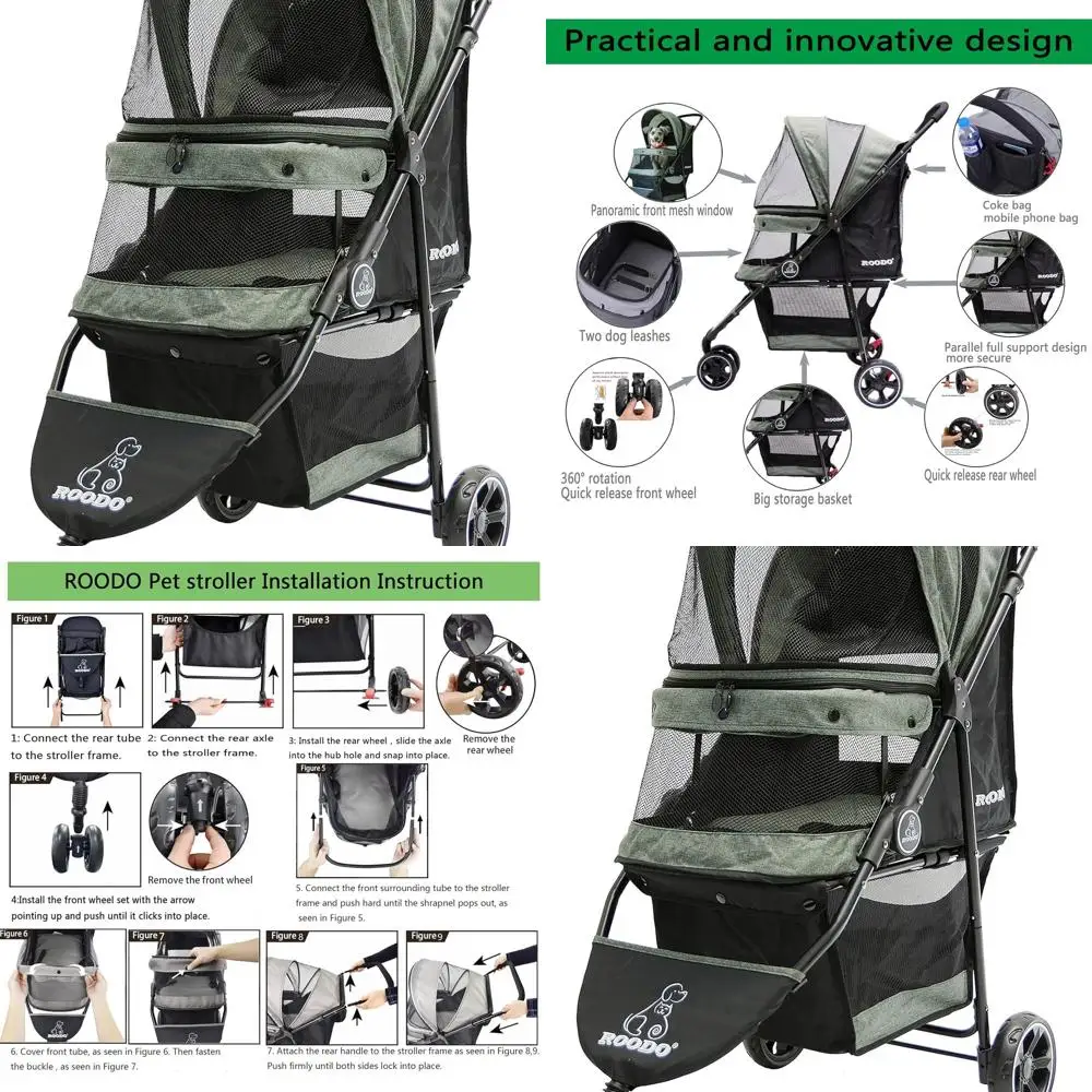 

Lightweight Foldable Pet Stroller for Dogs and Cats Up to 30lbs, All-Terrain, Compact & Portable, Suitable for Medium Small Bree