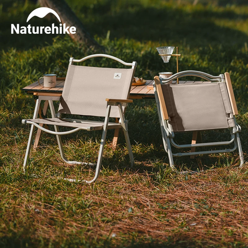 

Naturehike Portable Camping Chair with Wood Armrest Support 120kg Ultralight Travel Foldable Chair Dining Hiking Fishing Chair