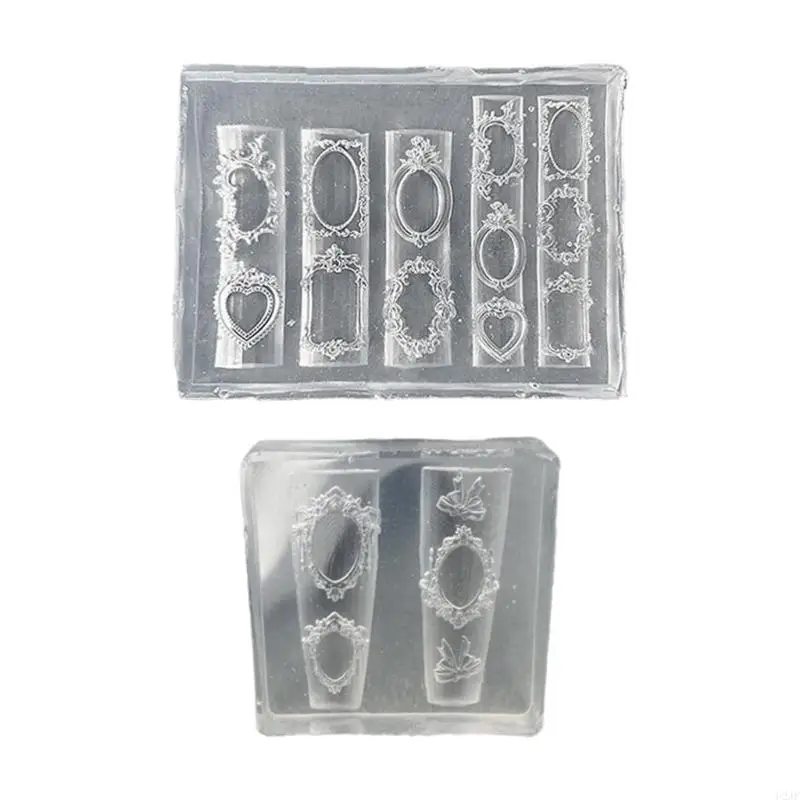 2PCS Reusable 3D Frame Charm Molds Soft Silicone For Unique Manicure Art