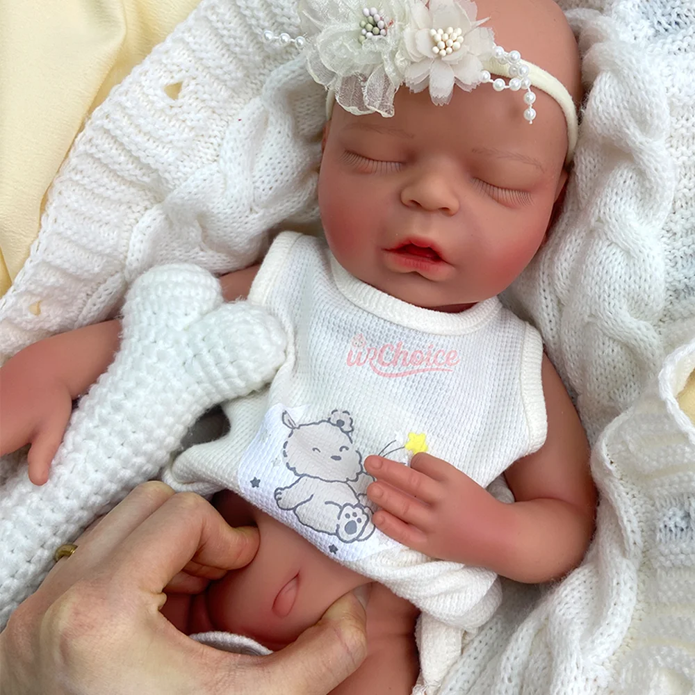 Boneca bebê reborn de silicone macio de 18 polegadas, flexível, realista, ponderada, menina dormindo, olhos fechados, recém-nascido para colecionadores, entusiastas de bonecas