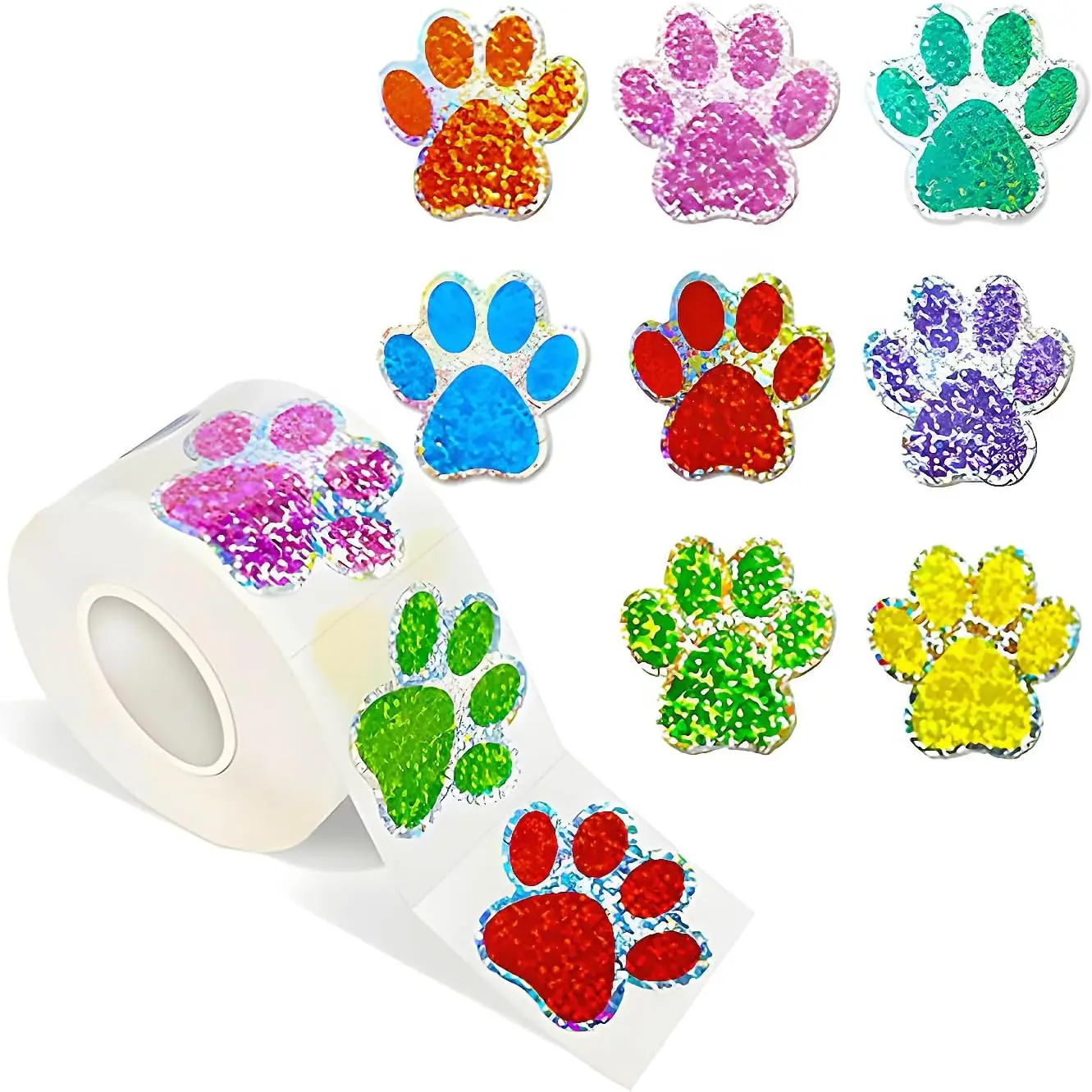 500pcs Paw Print Stickers - Glittery Decals for Books, Envelope, DIY Crafts, Baby Nursery & Living Room