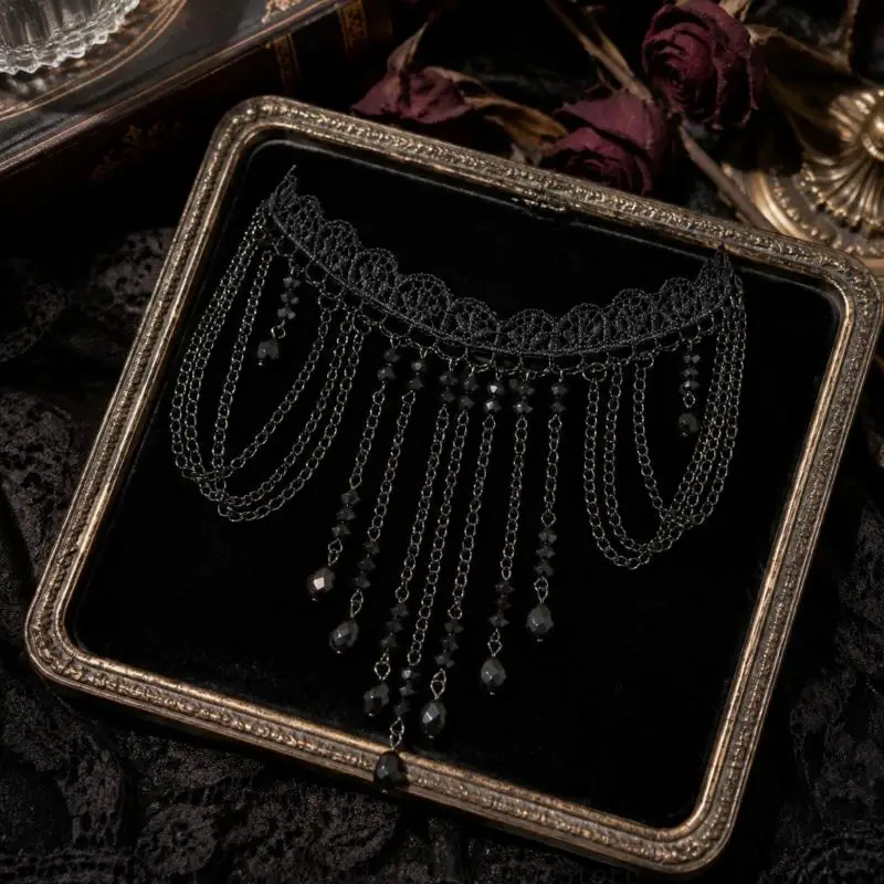 Electroplated Alloy Chokers with a Dark Gothic-Inspired Lace Floral Look D0UB