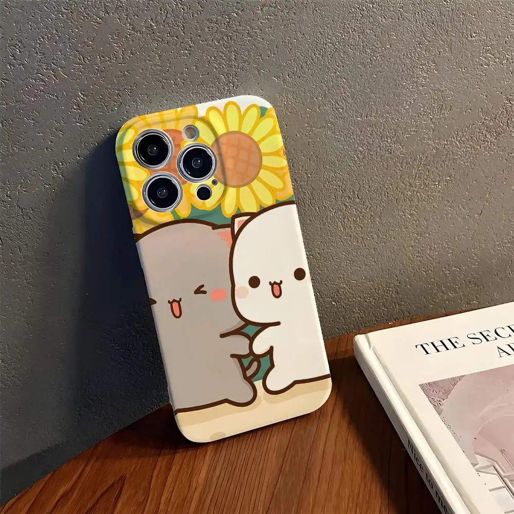 

P-Peach Mochi Cat And Goma Phone Case For IPhone 16 15 14 13 12 11 Pro Max X XR XSMax 7 8 Plus Glossy Film Hard PC Cover