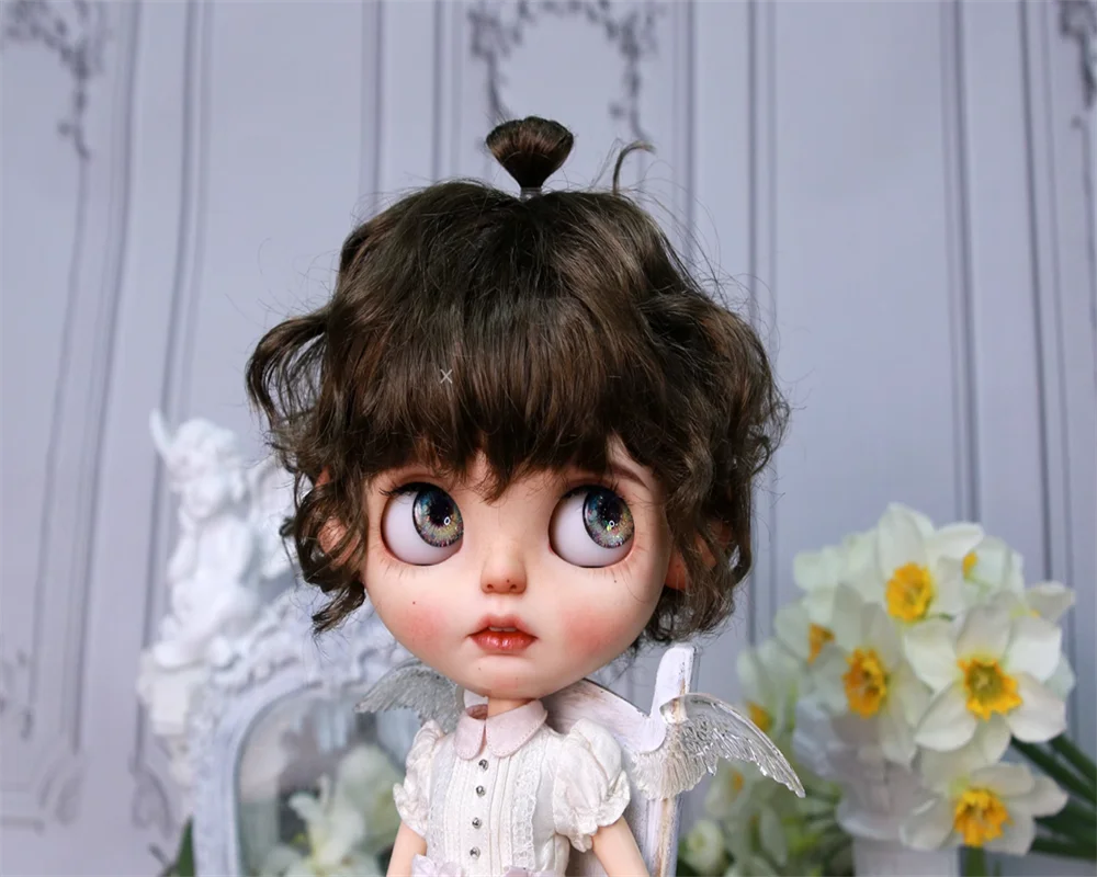 Blythes doll imitation hair fits in a 1/6 9-10size stylish style roll with a small tug-tug imitation mohair wig with carrot gold