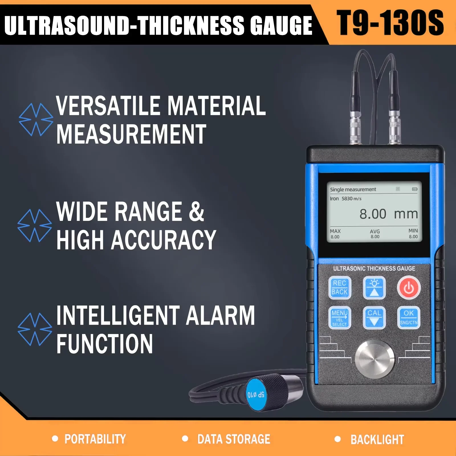 Ultrasonic Coating Thickness Gauge, For Measur Steel, Brass, Glass, Ceramics & Polyvinyl Chloride, Material Thickness Gauge Tool - Image 2