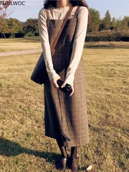 Plaid Dresses Long Hot Sales Women Spring Fall 2020 Design Sleeveless Cute Sweet Korean Japanese Preppy Style Vintage Dress 301