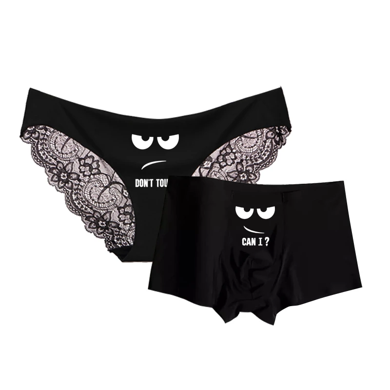 Sexy Lace Female Briefs Bikini Smooth Ice-silk Male Boxer Shorts Romantic Lovers Man and Woman Matching Couple Underwear Fashion