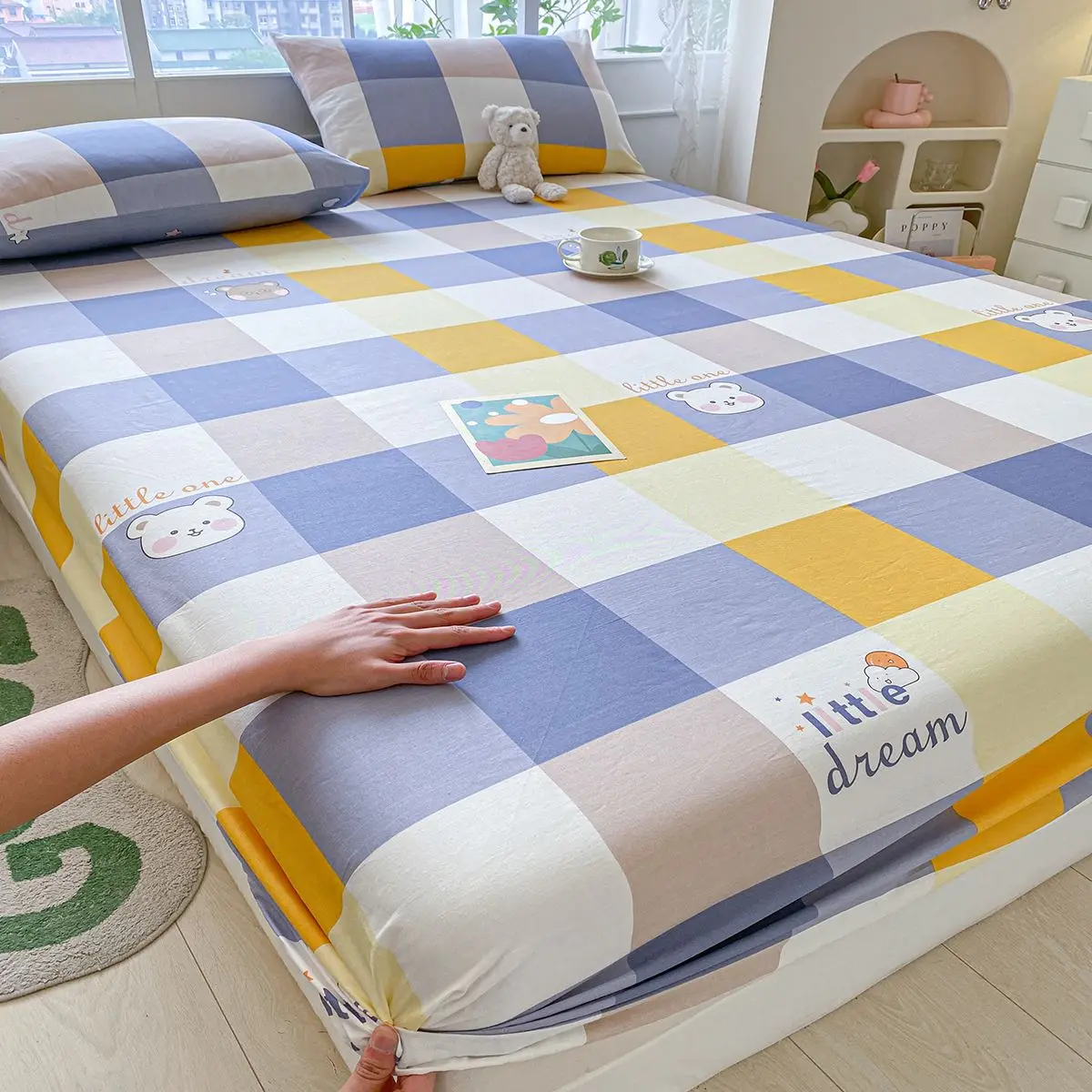 Printing 180X200cm Pure Size (No Pillowcase) For Double Bed Cute Little Pattern Cotton Fitted Sheet Queen ST-660-661