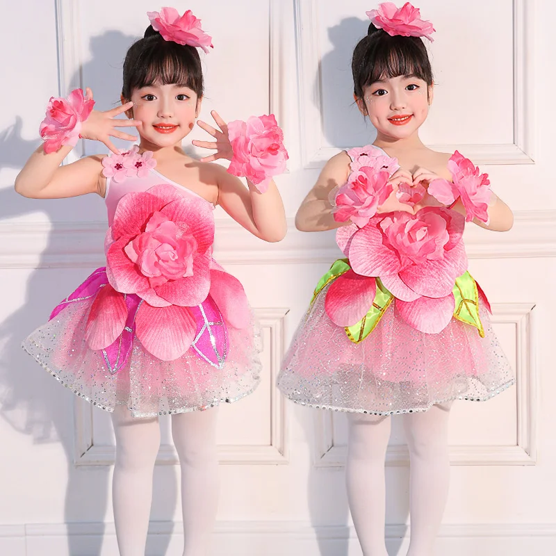 

Children's performance costumes, girls' fluffy skirts, dance costumes, princess costumes, peach blossoms blooming dress