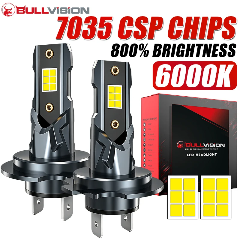 6000W H7 LED Headlight Bulbs CANBUS Error Free 6000000LM Super Bright Turbo Fan Cooling Wireless Design 12V 24V Car Headlamp Led