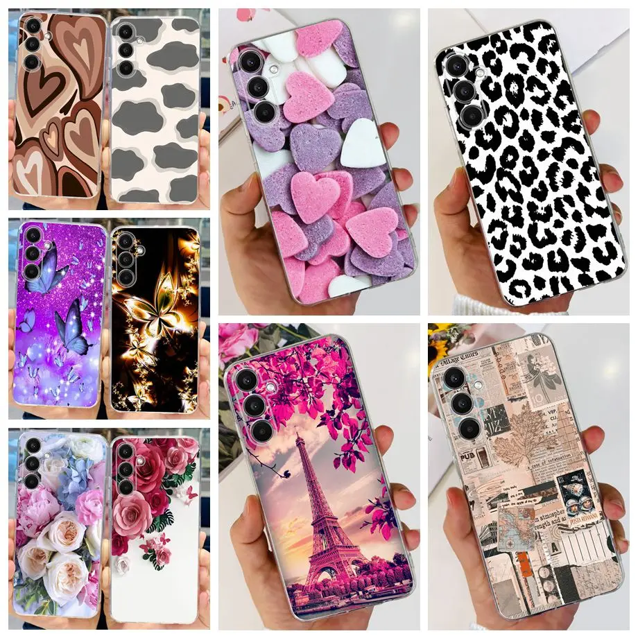 For Samsung Galaxy A24 4G Case Couple Lovely Heart Beautiful Flower Cover For Fundas Samsung A24 4G A245F A 24 Soft Clear Rubber