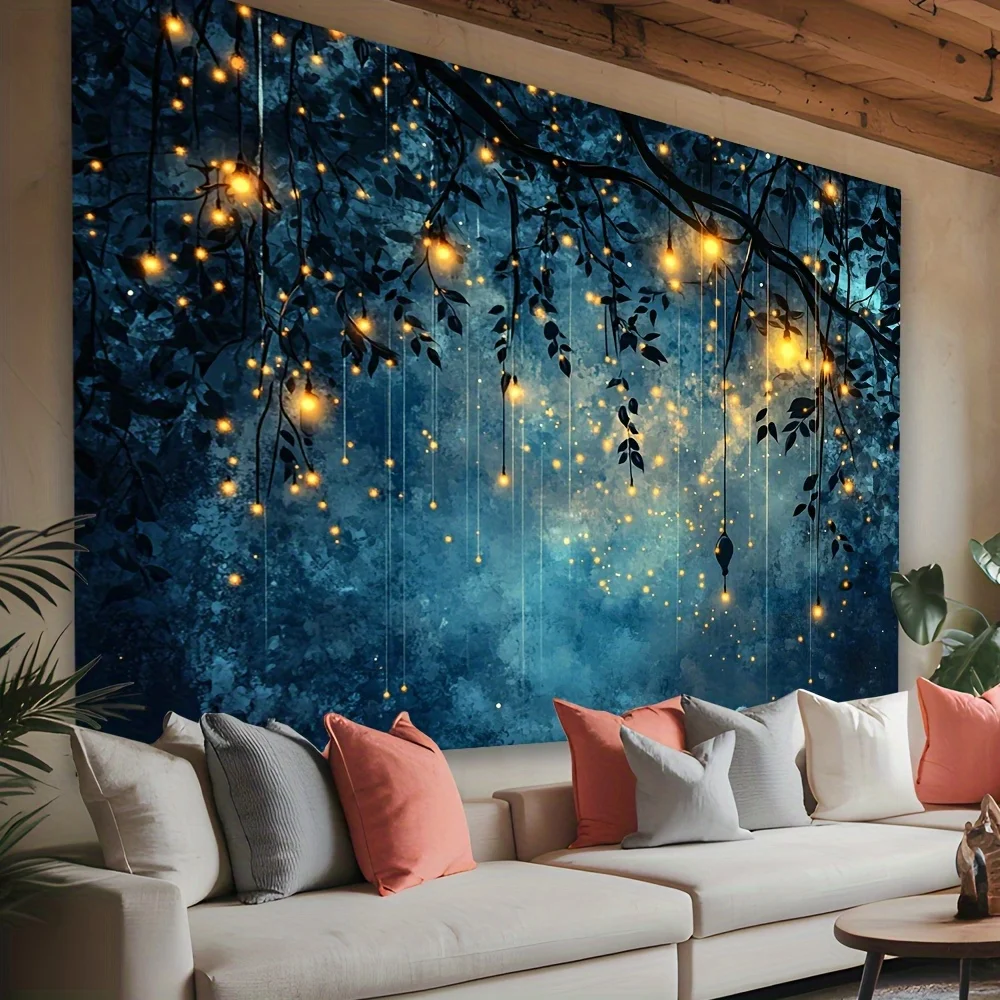 Tapestry Custom Large Wall Tapestry 1pc Enchanting Firefly Forest Wall Tapestry - Polyester Art with Glowing Lanterns & Lush