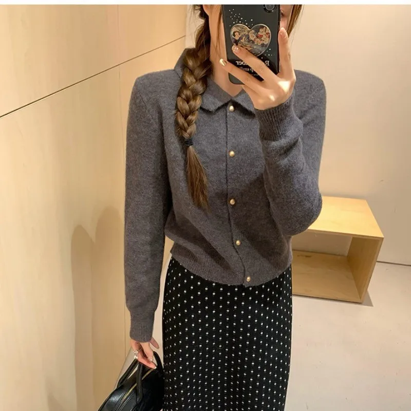 

Autumn and Winter Lapel Stylish Knitted Cardigan Sweater Coat for Women 2025 New Autumn Outfit Short Knitted Sweater Top