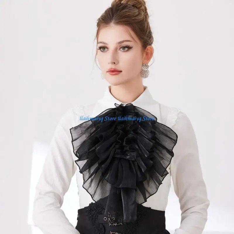 573B 2Pcs Victorian Faux Collar Lace Drape Removable Collar for Women Event Wardrobe
