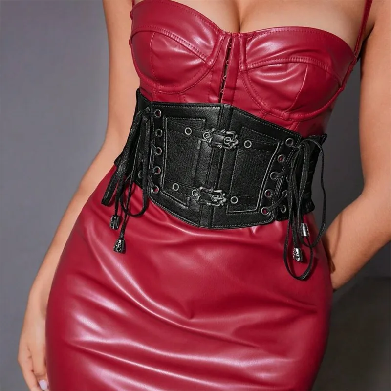 Elastic Plus Size Lace Corset Belts for Women Wide Stretch Cummerbunds Female Goth Punk Dress Corset Belt Brown White Waistband