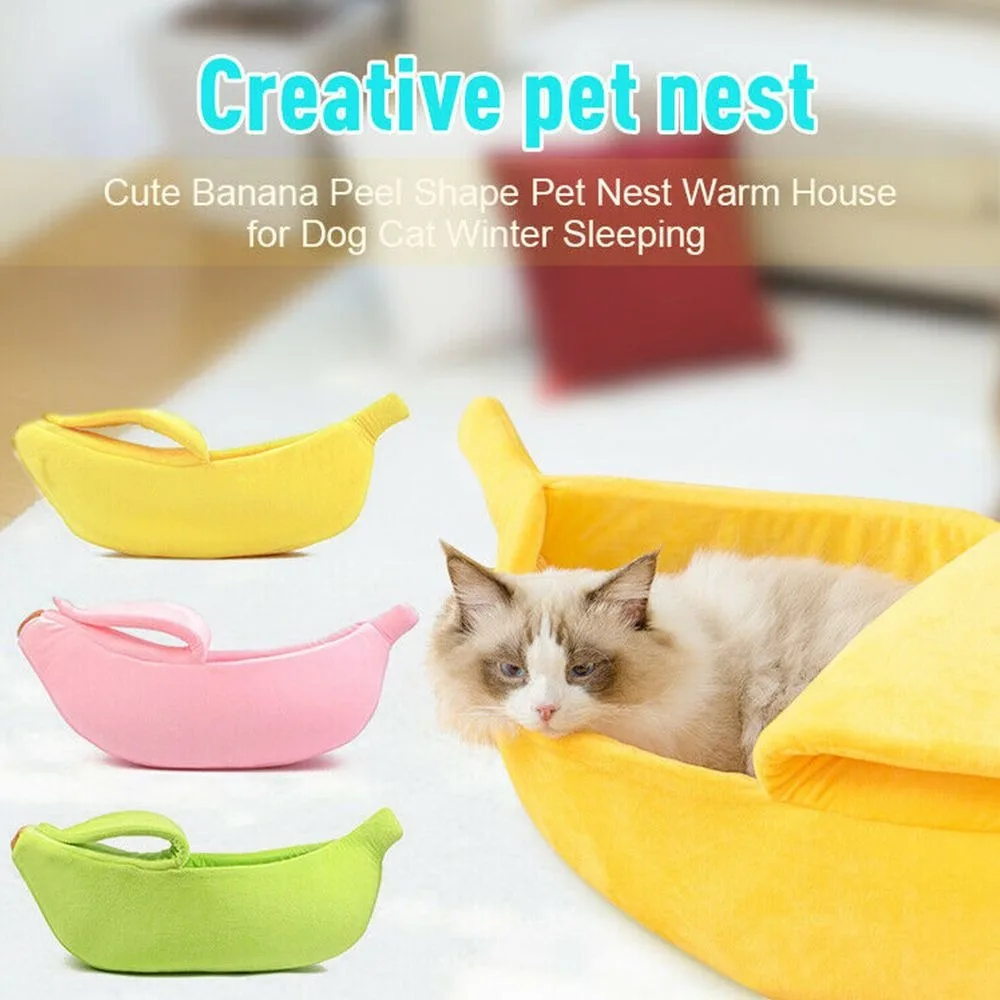 Fashion Multicolor Banana Cat Bed Pet Basket Winter Warm Banana Cat Nest Portable Cozy Banana Cat House Dog Cushion Supplies