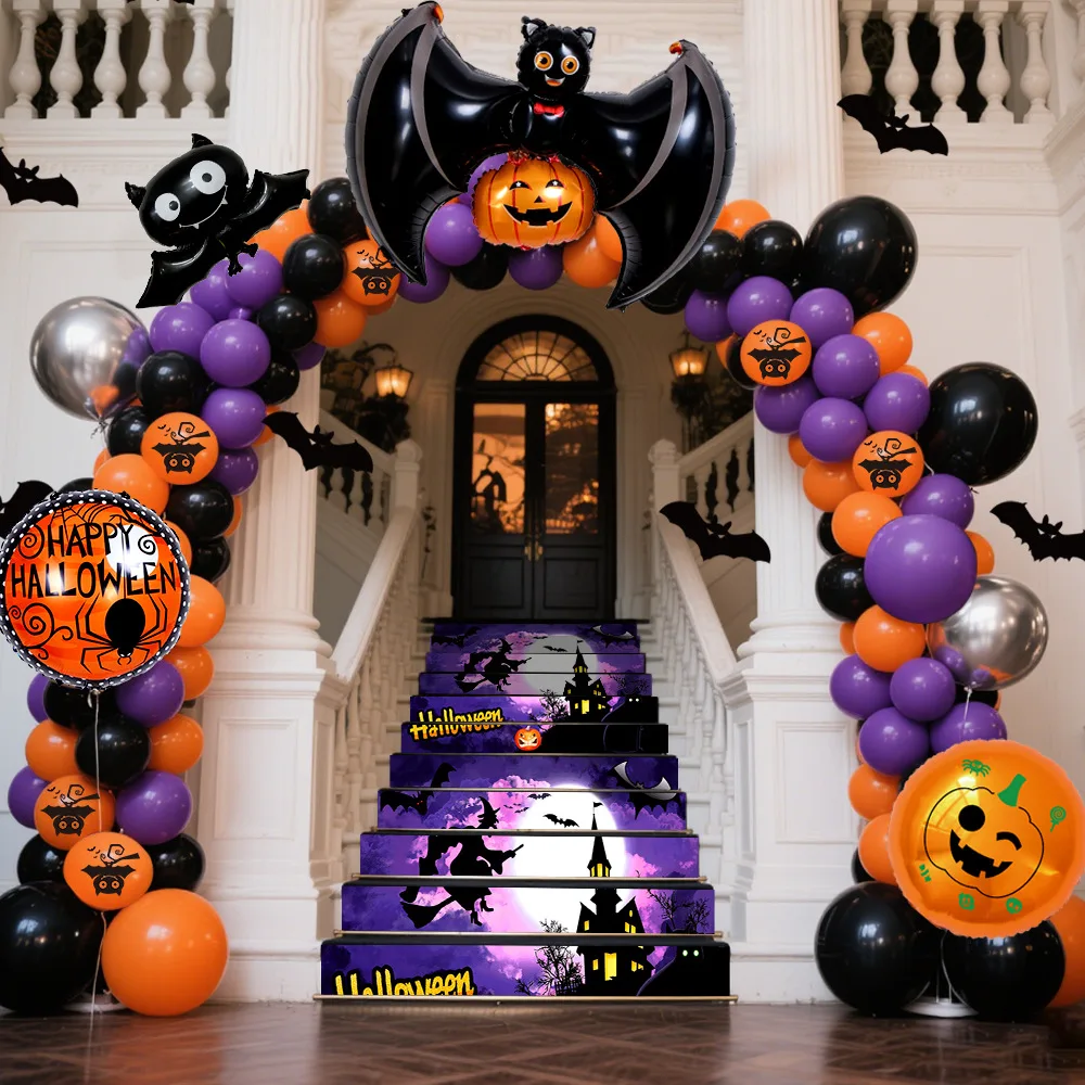 Para juego de globos de Halloween, globos de látex decorativos para fiesta de tela con fondo de calavera de Halloween naranja