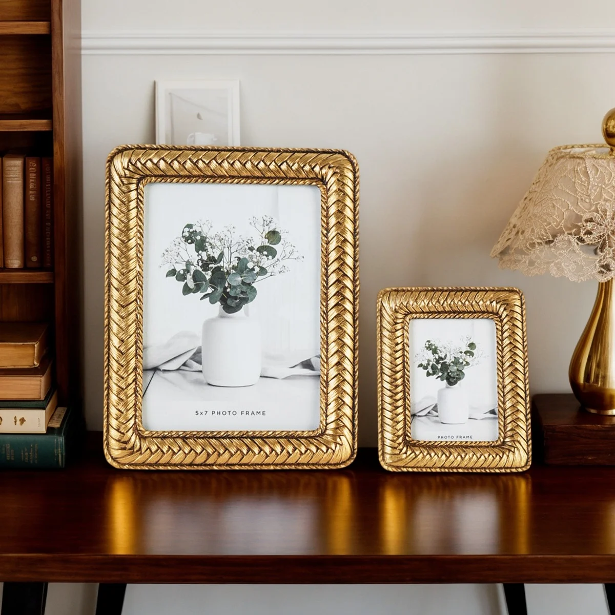 1PC, A Photo Frame Made of Resin with a Golden Woven Pattern Frame Decoration, Available in Multiple Styles