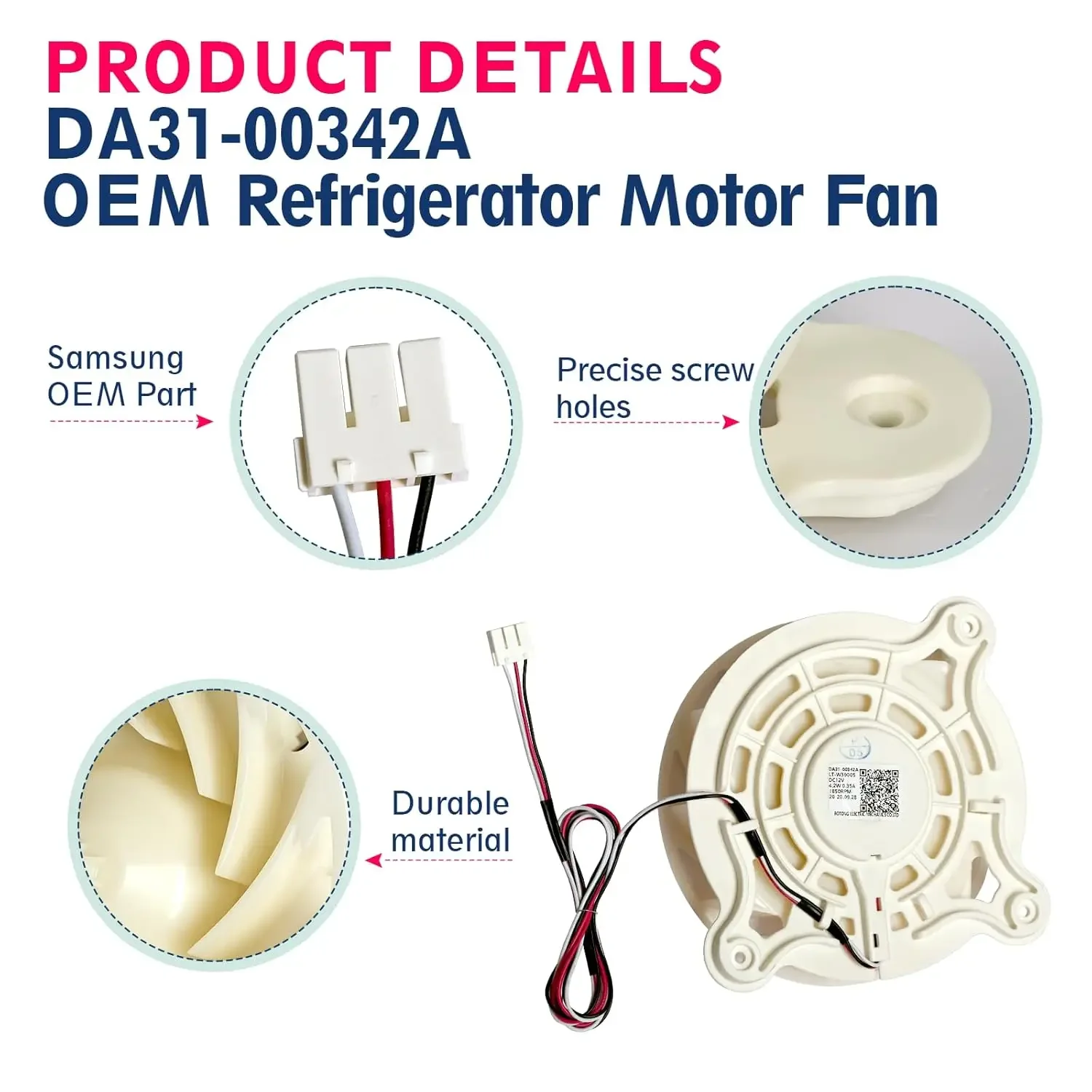 Motor de Refrigerador DA31-00342A BLDC FAN Compatível com Evaporador de Freezer Samsung RS27T5200SG, RS22T5561SR, RS22T5201SR ARES2130RA